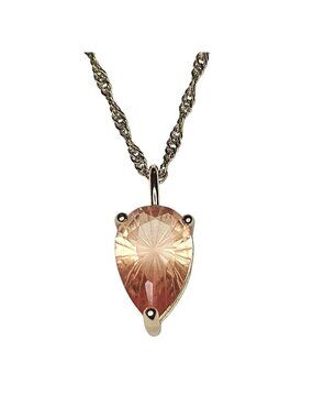 Vintage Pink Sunburst Cubic Zirconia Pendant Vermiel Gold 18" Necklace